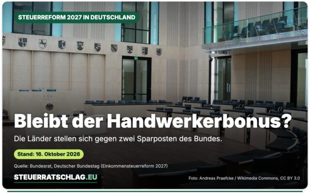 Plenarsaal des Bundesrates in Berlin, aufgenommen im April 2007 – Aufmacherbild mit der Frage „Bleibt der Handwerkerbonus?“
