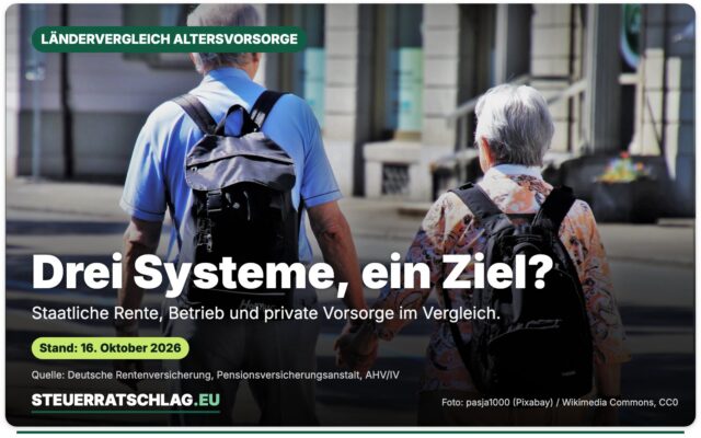 Älteres Paar beim Spaziergang, von hinten aufgenommen im April 2018 – Aufmacherbild mit der Frage „Drei Systeme, ein Ziel?“