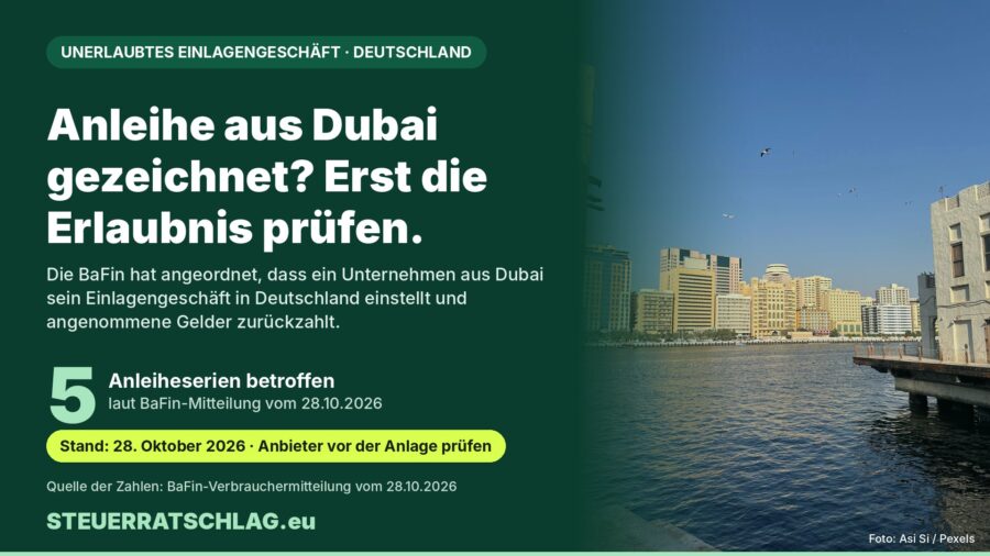 Hochhäuser am Wasser in Dubai, Symbolbild zur BaFin-Meldung über ein Einlagengeschäft ohne Erlaubnis